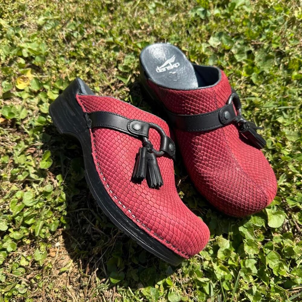 Dansko Shandi Red Snakeskin Clogs Size 39